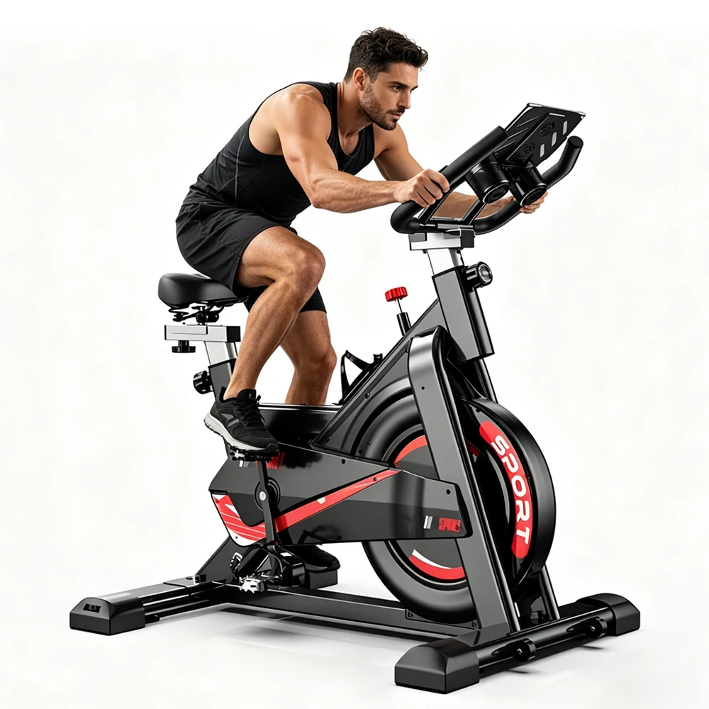 Bicicleta estática, bicicleta de ejercicio para interiores, resistencia ajustable y pantalla LCD, monitoreo en tiempo real del ritmo cardíaco y las calorías. Ideal para entrenamientos de cardio en casa.
