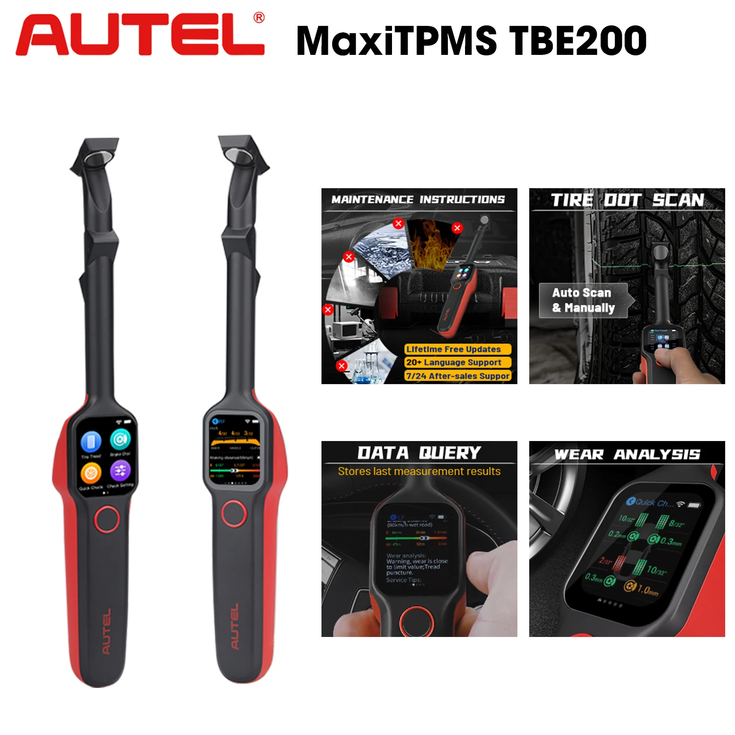 Autel MaxiTPMS TBE200 Laser-enabled Tire Tread Depth &amp Brake Disc Wear Examiner Car Maintenance Tool PK TBE100 | Автомобили и