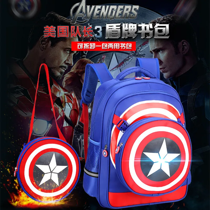 Disney New School Bags For Boys Captain America Primary Student Shoulder Orthopedic Backpack Large Capacity Grade 1-6 Mochila