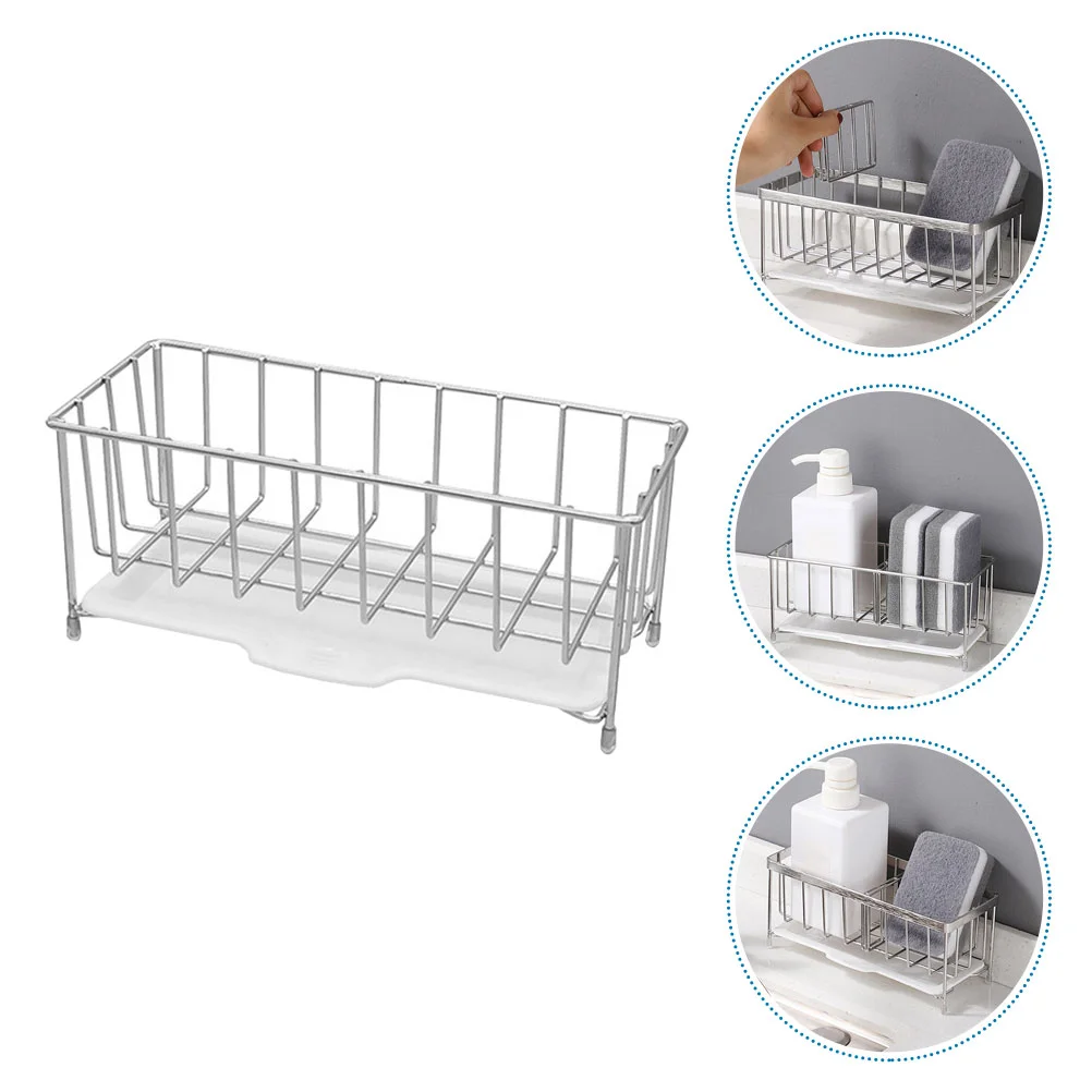 

Holder Sink Sponge Dish Brush Rack Kitchen Soap Basket Organizer Tray Drainer Drying Drain Hanger Dispenser Metal Steel