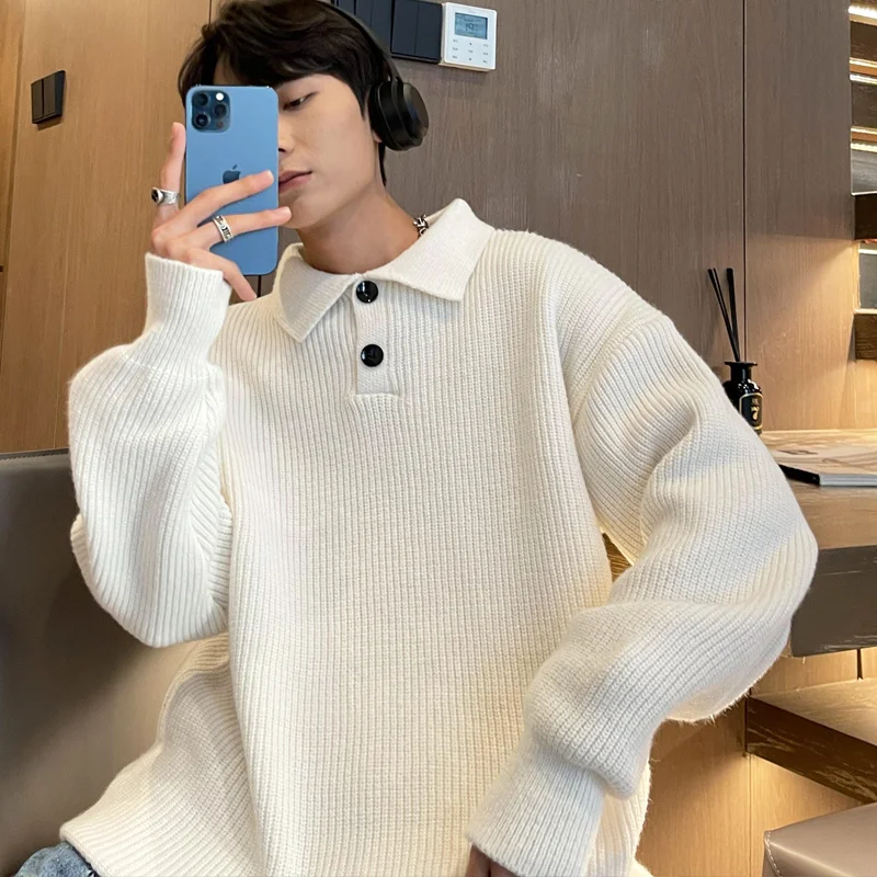 

S-5XL Plus Size Men's Korean Fashion Shawl Collar Sweatshirt Knitted Sweater Casual Streetwear Long Sleeve Oesized Pullover 4XL