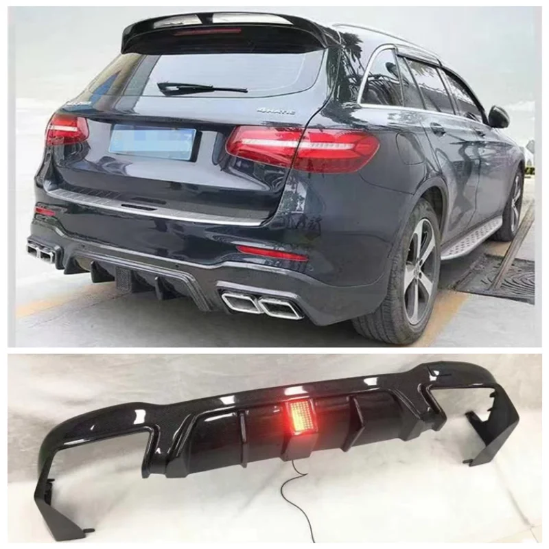 

For Mercedes-Benz GLC260 GLC300 2016-2022 (with LED Light) High Quality Carbon Fiber Trunk Bumper Rear Diffuser Protector Cover