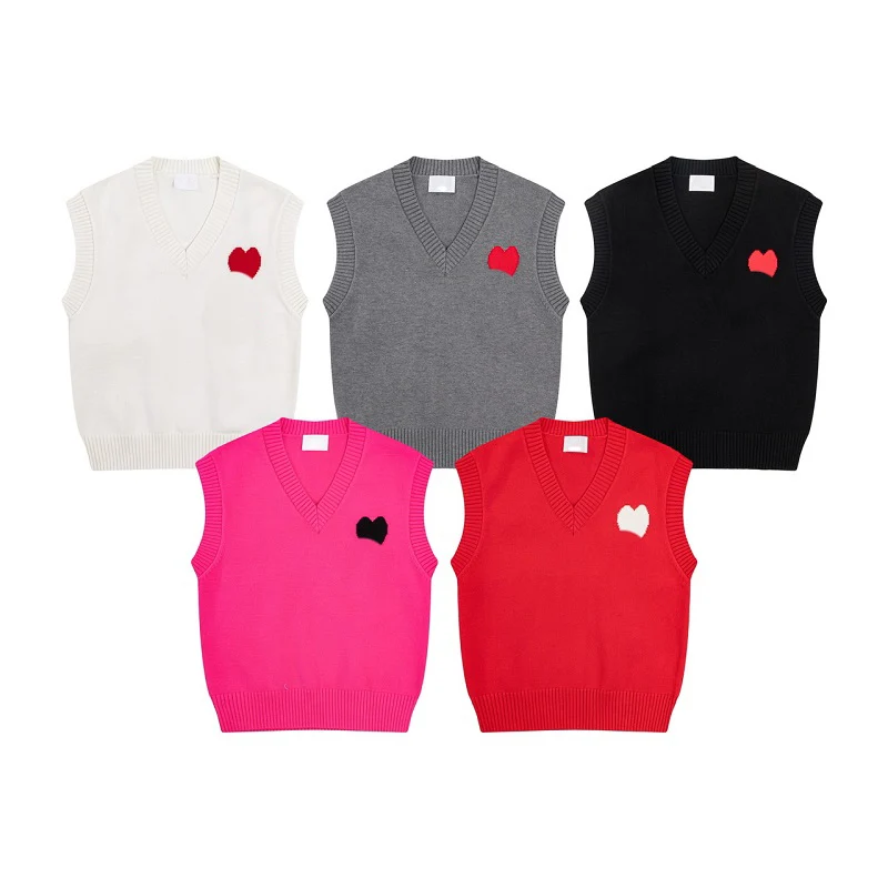 

2023 Man Women New Fashion Winter Knitted embroidery Vest Casual V Neck Sweater Pullover Waistcoat Sleeveless Clothing Loose Top