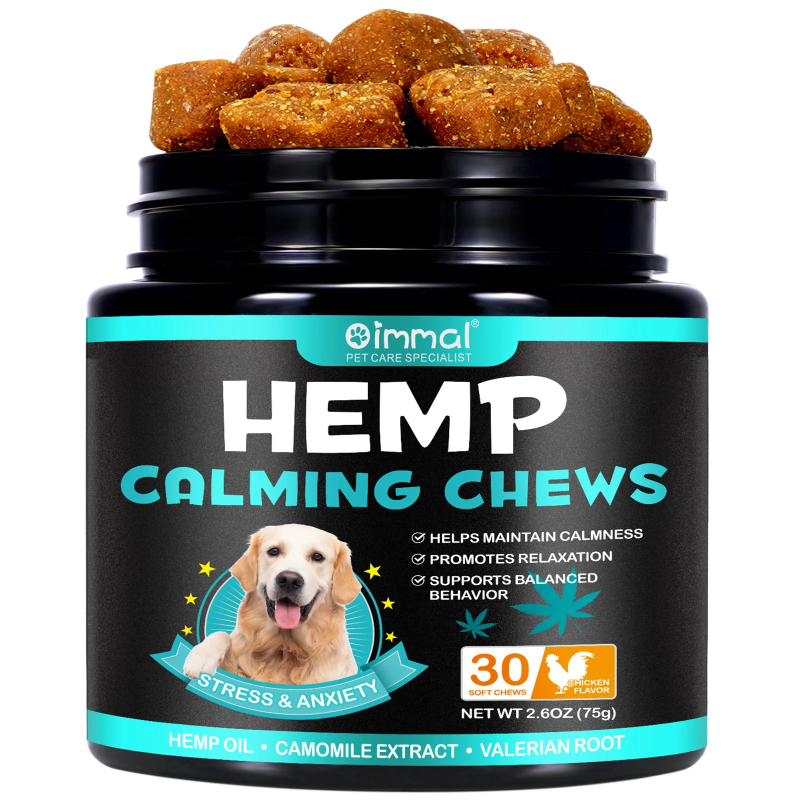 

Calming Chews for Dogs Anxiety Relief Treats Aid with Separation Barking Stress Relief （Chicken , 30 Chews)