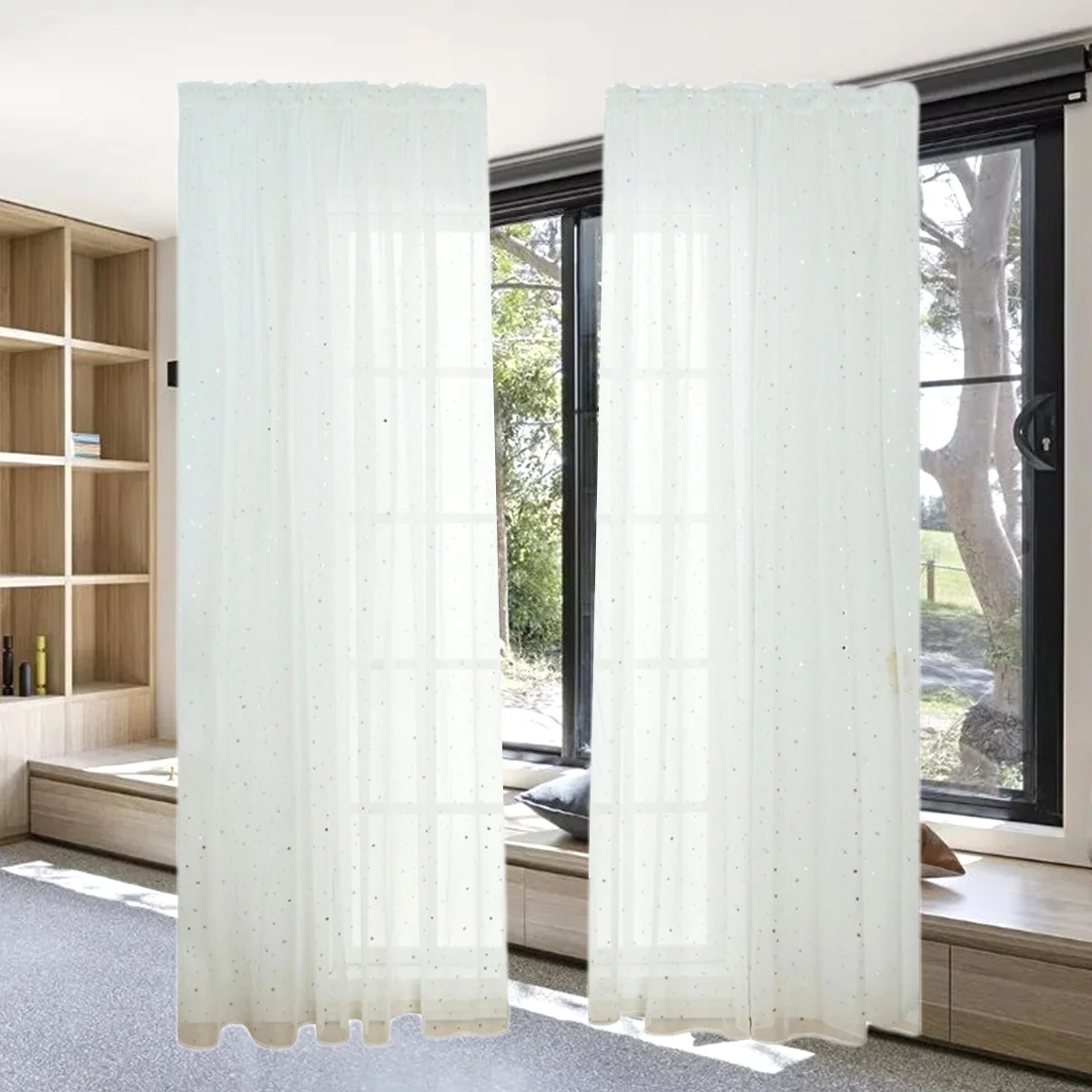 

Curtains Window Sheer Curtain Voile Star Tulle Panels Bedroom Drapes Room Screening Semi White Inches Screen Grommet Linen Girls