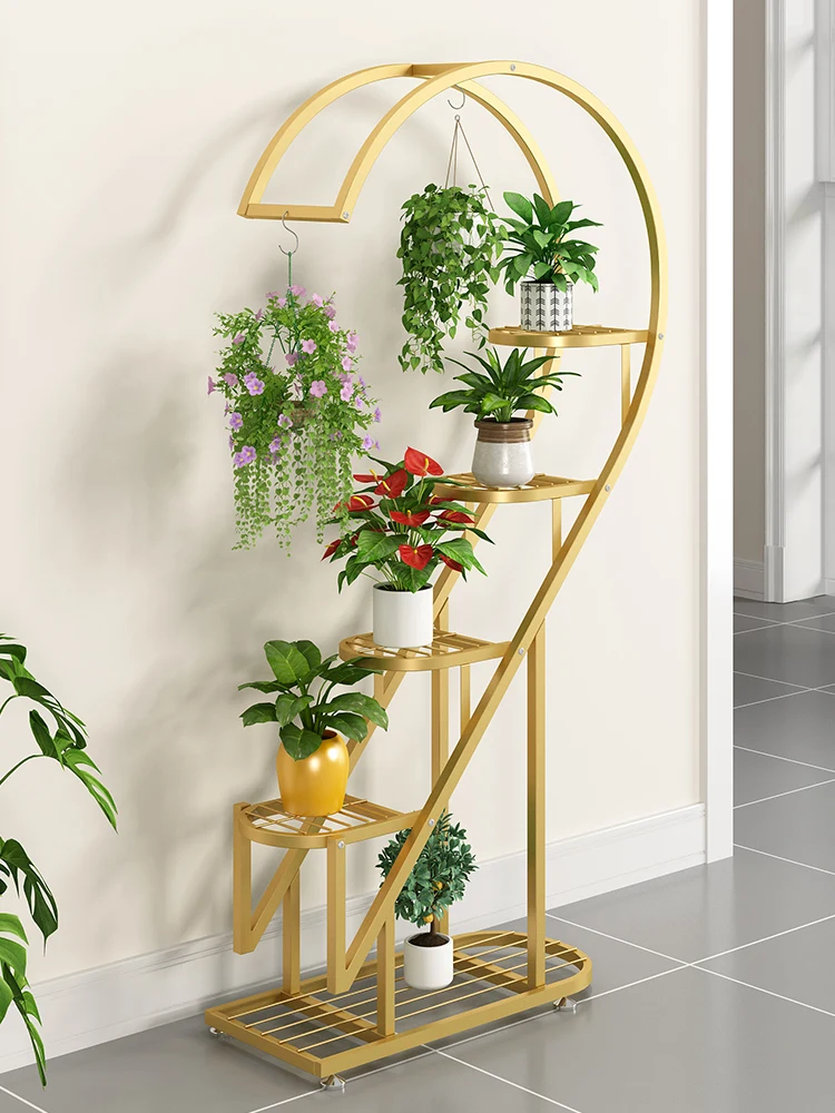 

Flower Rack Balcony Flower Pot Rack Outdoor Living Room Floor Multilayer Decorative Indoor Wrought Iron Heart-shaped Flower Rack