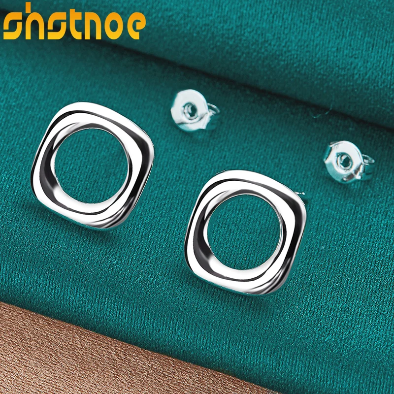 

925 Sterling Silver Square Round Stud Earrings For Women Party Engagement Wedding Birthday Gift Simple Fashion Jewelry