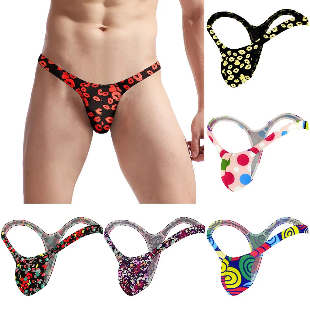 

Sexy Men's Thong Panties Thin Printed Pouch Bag Lingerie Underwear G-string Men Low Waist T Back Comfort Erotic Convex Jockstrap
