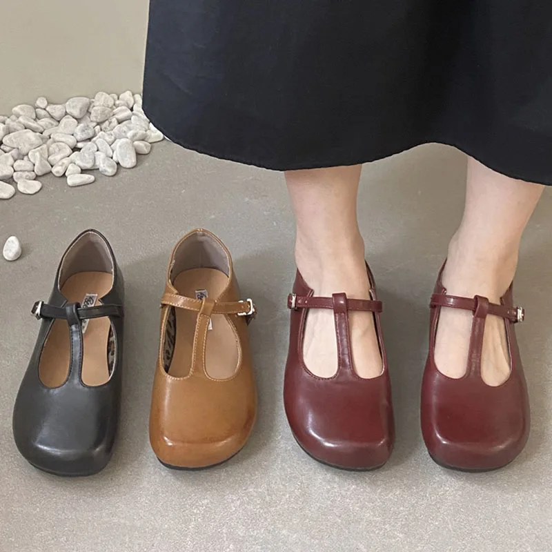 Женские туфли на плоской подошве элегантные уличные мэри джейн с круглым носком