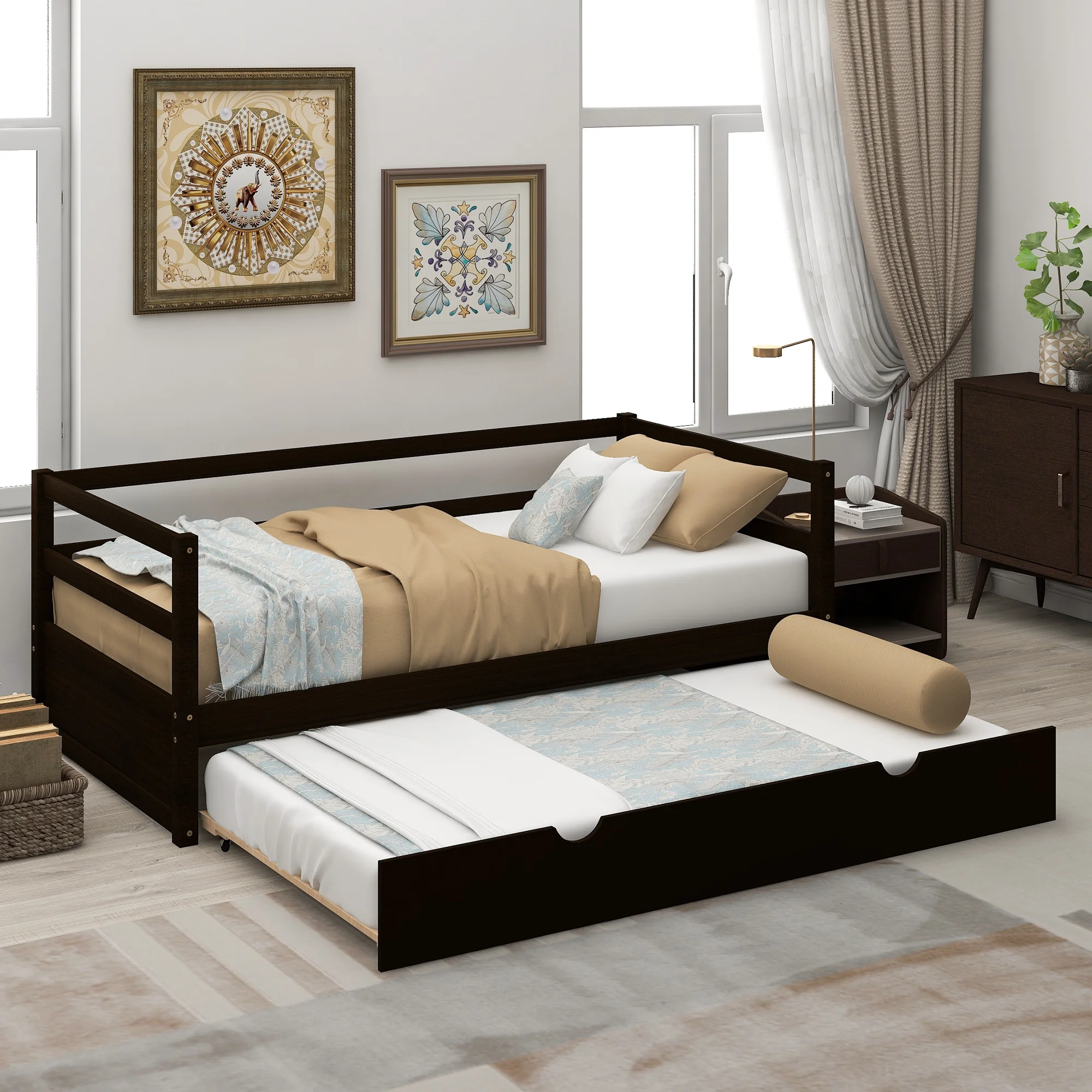 

Modern Twin Size Daybed with Trundle,Espresso (Old SKU:WF191421AAP)