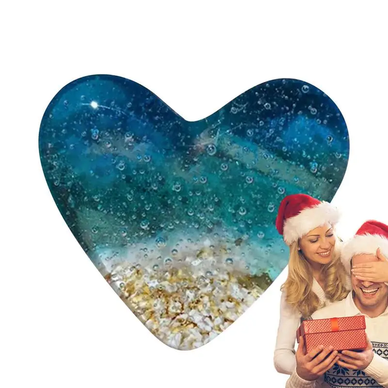 

Стеклянный сувенир с изображением морского пляжа, романтическое голубое хрустальное сердце для любимого человека