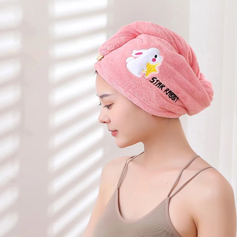 

Полотенце из микрофибры для обертывания волос, тюрбан, впитывающая шапочка для сушки, волшебное быстрое двухуровневое утолщенное полотенце для душа для ванной комнаты для девушек