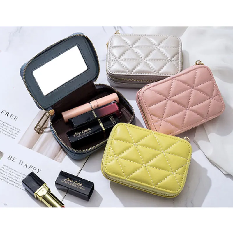 Women Makeup Bag Mini Purses Organizer Women Cosmetic Bag with Mirror Lipstick Pocket Coin Purse Wallet Money Bags Storage Case