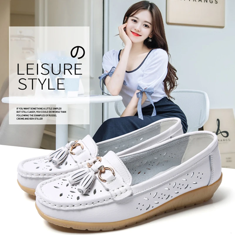 Women Flats Shoes Cut Out Leather 