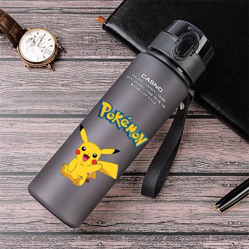 400ml/560ml pokemon pikachu garrafa de água esportes dos desenhos animados garrafa de água ao ar livre com palha plástico portátil copo de água