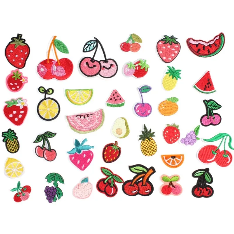 

Cartoon Fruits Patches Embroidery Cherry Strawberry Lemon Stickers DIY Clothing Badge Iron On Clothes Appliques Bags Jeans Patch