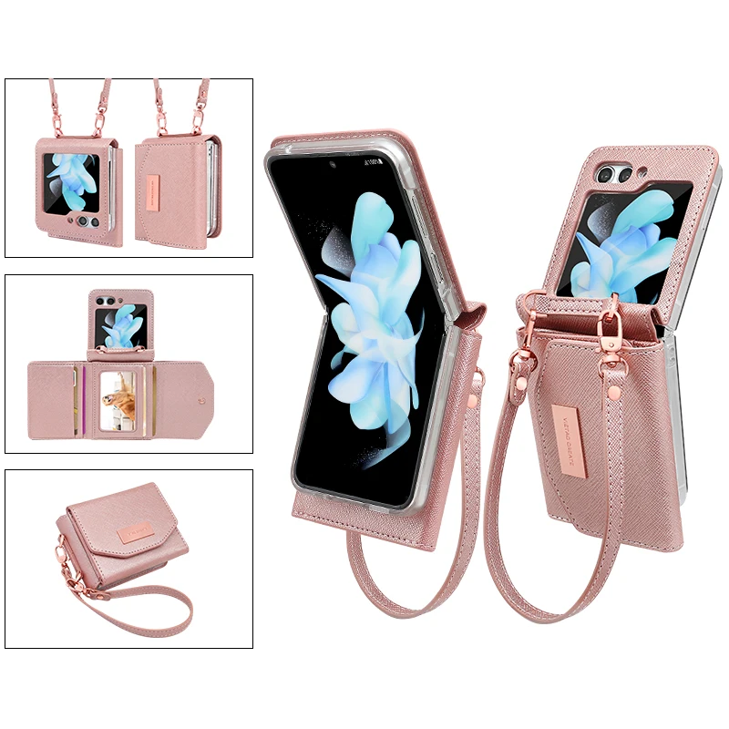 Vietao-для Samsung Galaxy Z Флип 6 5 4 3 чехол с ручным ремешком кожаный кошелек слот для карт