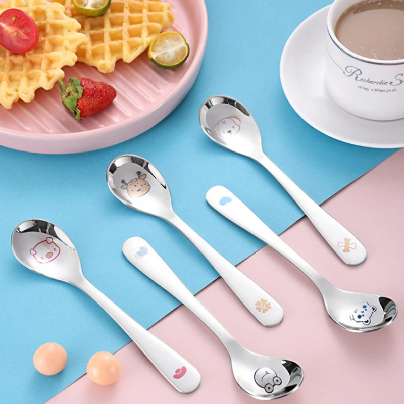 Детские гаджеты мультяшный медведь олень узор детская ложка из нержавеющей