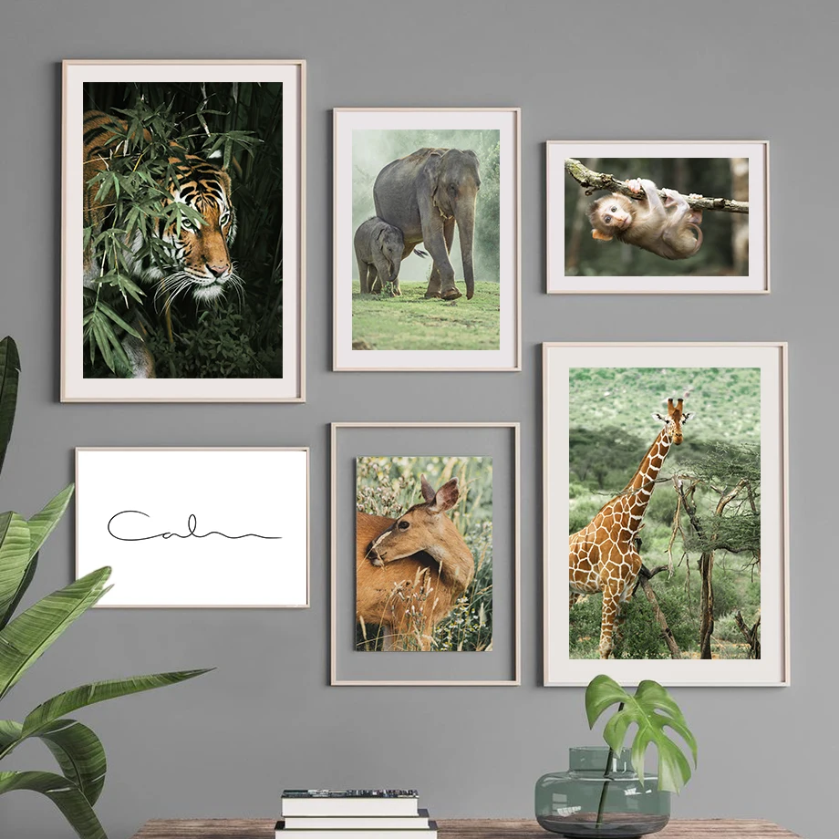 

Tiger Elephant Giraffe Monkey Fox Wall Art CanvasPictures Nordic Posters And Prints Jungle Animal Wall Painting Kids Room Decor