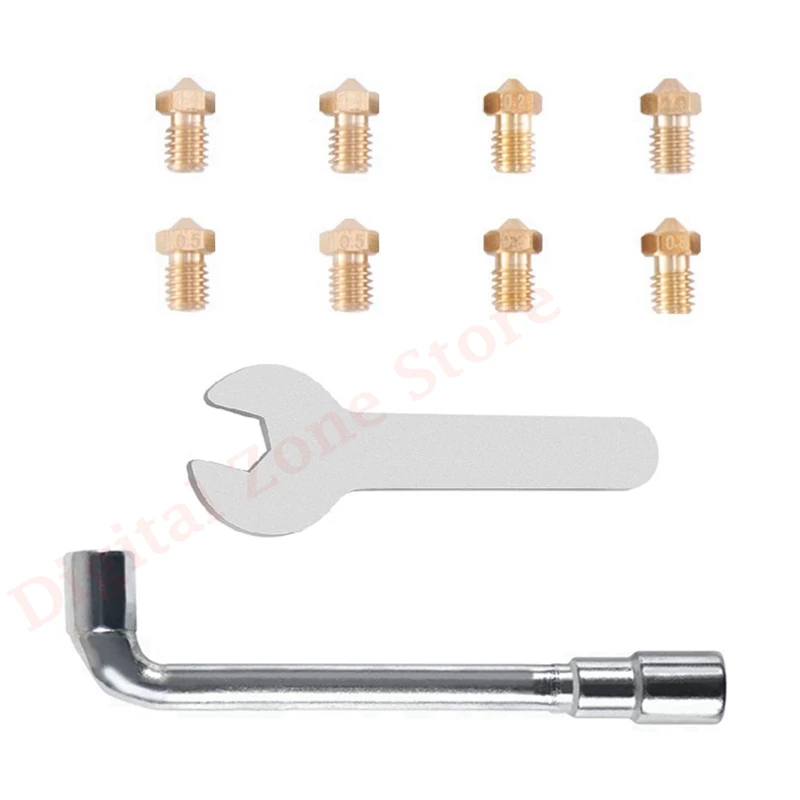

10Pcs 3D Nozzle Set E3D-V6 4MM Nozzle with Heating Block Wrench Nozzle Wrench Tools 3D Printer Parts for Extruder