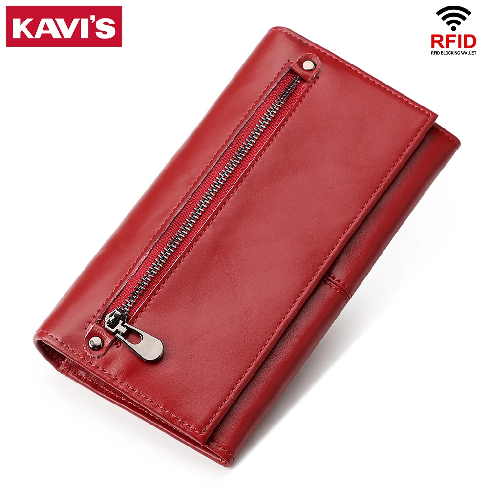 

KAVIS Genuine Leather Women's Wallet Purse Fashion Female Coin Purse Portomonee Clamp For Money Perses Handy Quality Vallet Bag