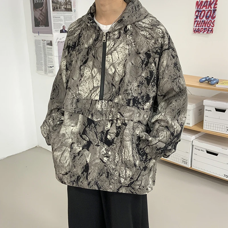 

5XL Retro Couple Hit Color Hooded Cotton Jacket Male Ins Autumn Winter Cotton Jacket Tide Brand Coat Men Women 2021 New