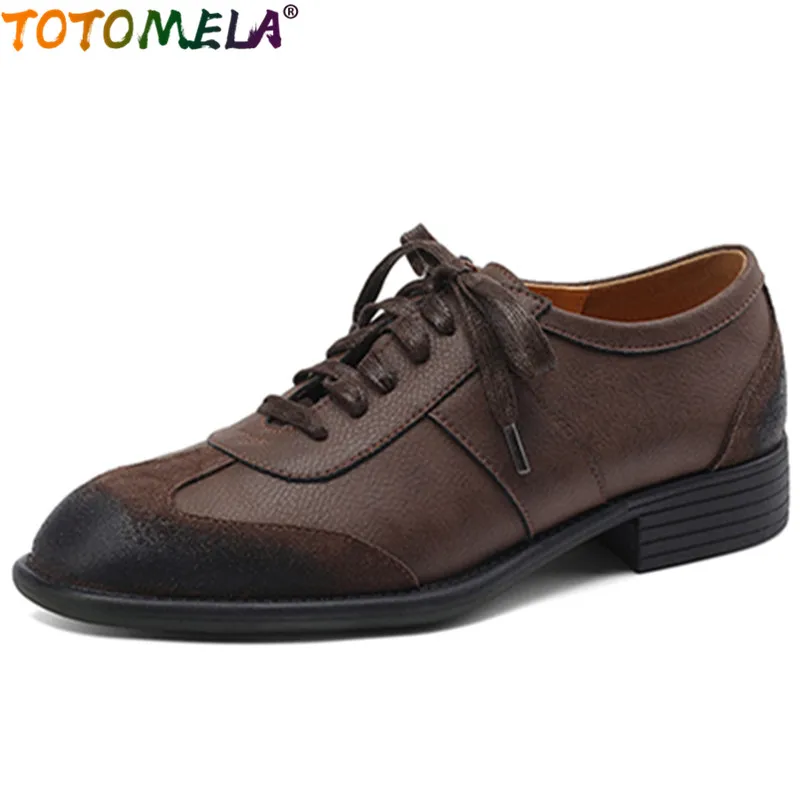 

TOTOMELA 2022 New Loafers Lace Up Square Med Heels Pumps Vintage Cow Suede Women Shoes Mixed Colors Ladies Dress Shoes
