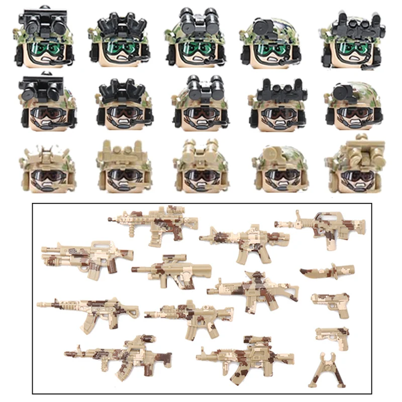 

Military Russia Alpha Force Soldier Figures Helmet Building Blocks City SWAT Camouflage Weapons Gun Parts Bricks Toys For Kids