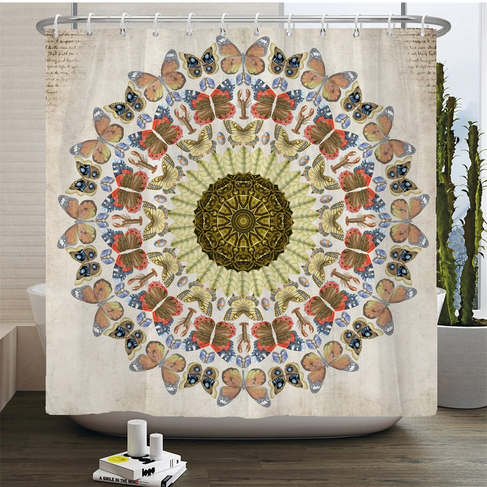 

Mandala Pattern Shower Curtain Watercolor Modern Boho Abstract Art Flowers 3D Print Fabric Bathroom Curtain With Hooks