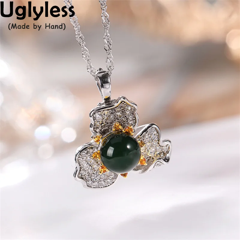 

Uglyless Dual Use New Popular Combined Jewelry for Women Blue Perot Amber Pendant Rings in One Crystals Flower Bijoux 925 Silver