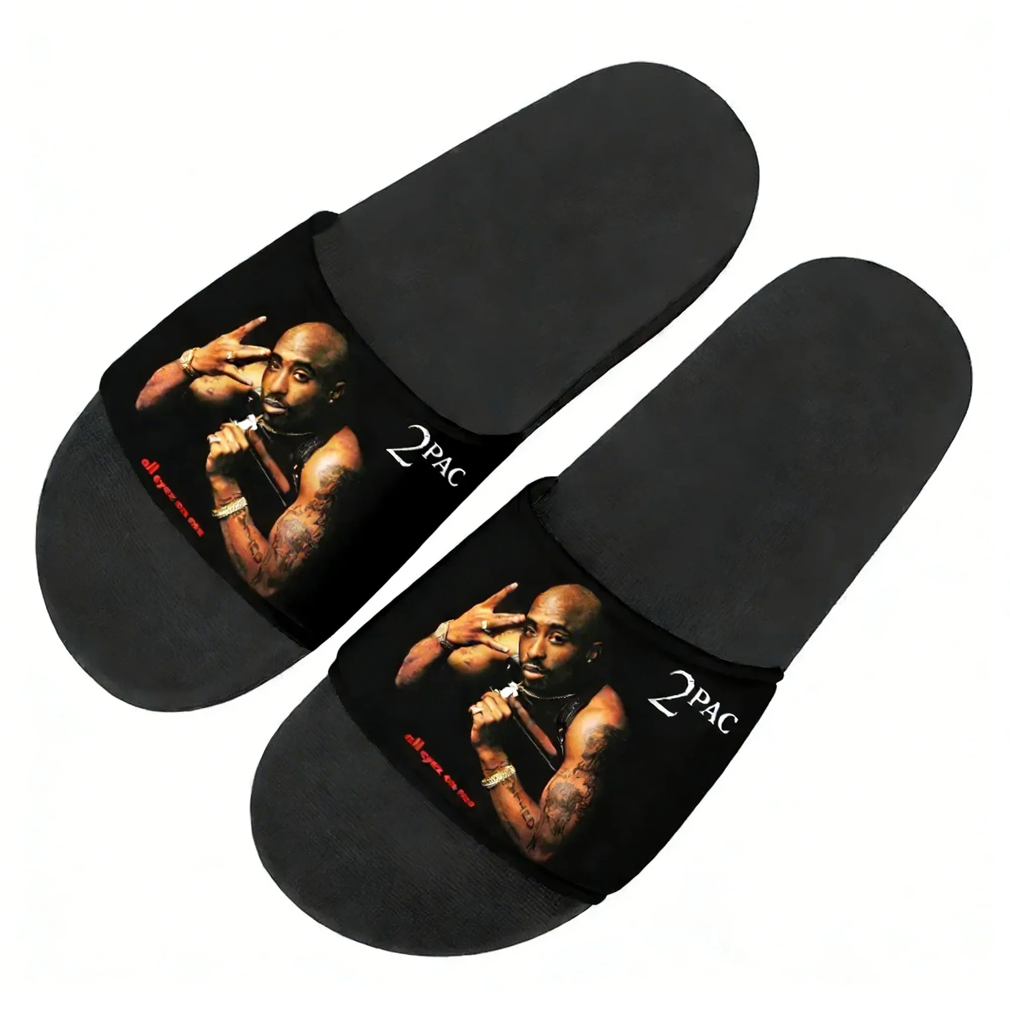Фото Шлепанцы 2Pac Tupac All Eyez on Me для мужчин, женщин, мальчиков и девочек, изготовленные на заказ, с фото и текстом, индивидуальные тапочки для ванной, водонепроницаемая обувь №3