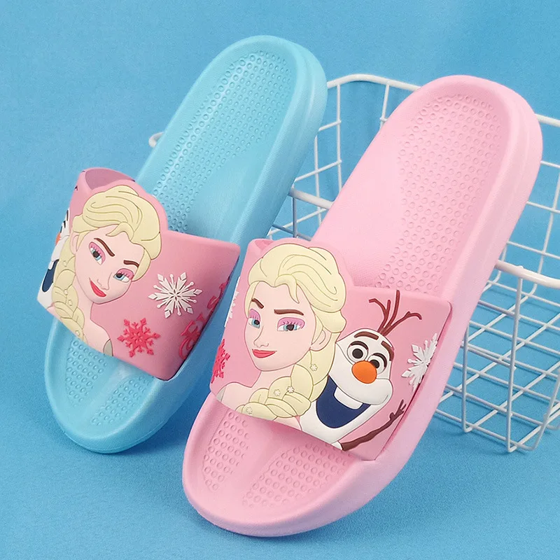 

Disney Summer Sandals Slippers Women's Children's Home Frozen Princess Elsa Anti slip EVA Lightweight Pink Blue Slippers Size 23