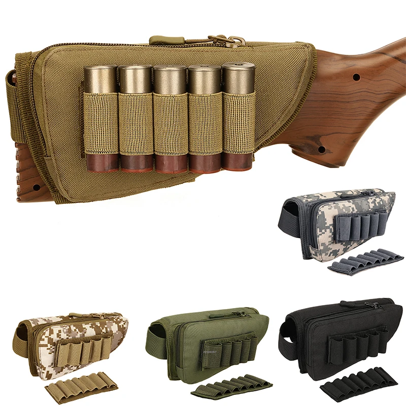 

Tactical Rifle Shotgun Buttstock Cheek Rest Ammo Shell 5/7 Rounds Stock Ammo Holder Nylon Mag Cartridge Pouch Hunting Gear