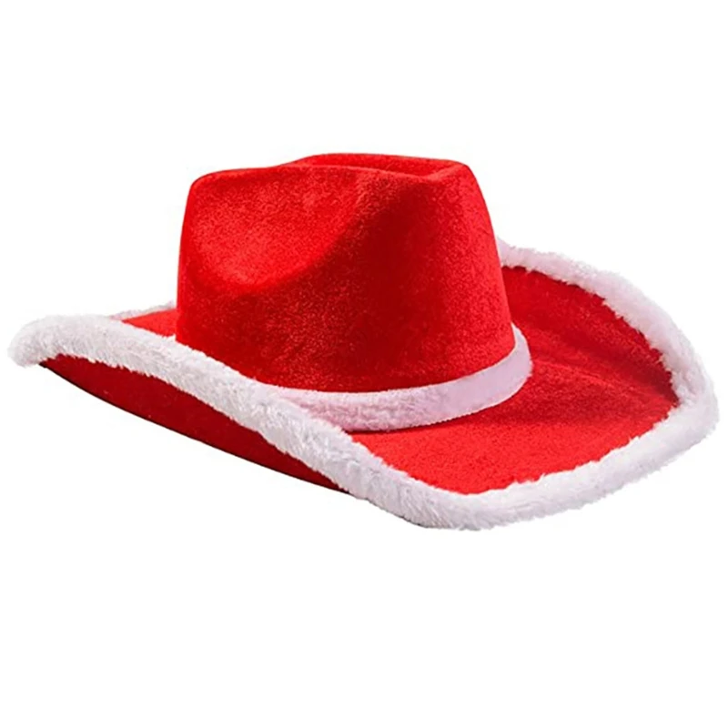 

Vintage Xmas Style Hat Women Men Felt Ladies Cowboy Hats Party Red Color Top Bonnet Men's Cosplay Hat