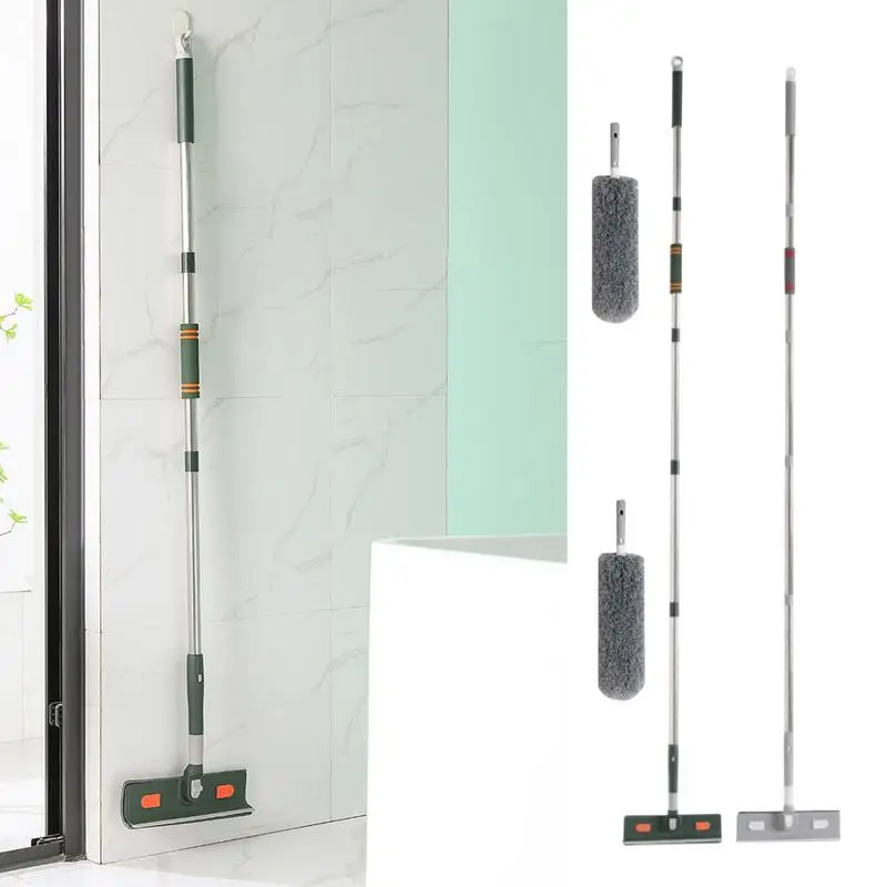 

180 Degree Rotating Window Cleaning Tool Shower Squeegee Glass Wiper Scraper With Microfiber Duster Multiuse For Bathroom Mirror