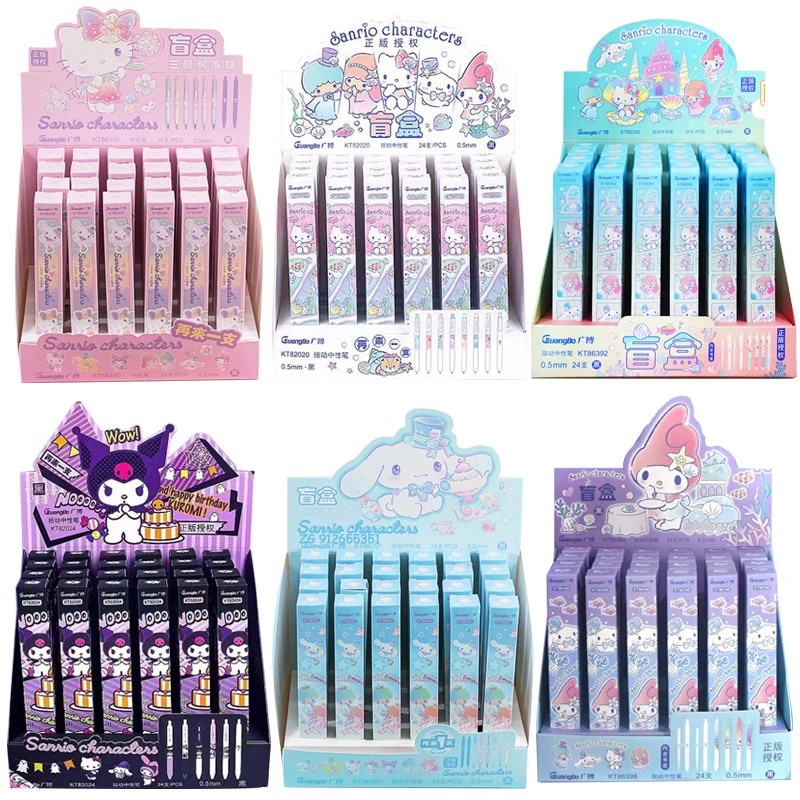 24pcs Sanrio Neutral Pen Cute Hello Kitty Melody Kuromi Cinnamoroll Roller Ball Pens Office School Supplies Stationery Wholesale