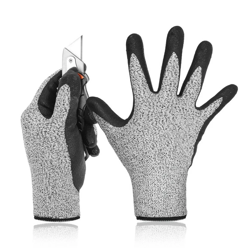 

NEW-2 Pair Level 5 Cut Resistant Gloves 3D Comfort Stretch Fit, Durable Power Grip Foam Nitrile - S & M