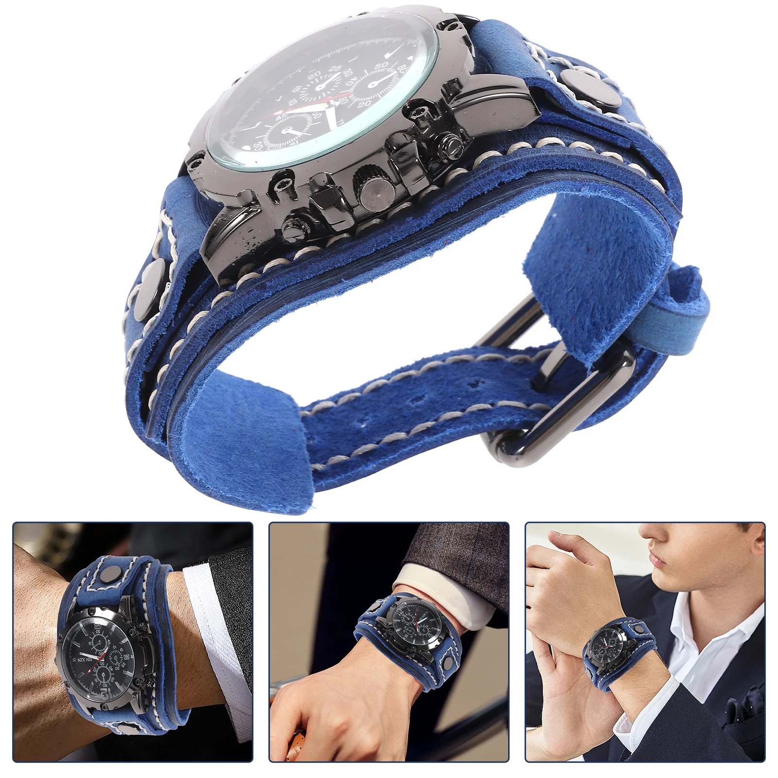 

Men Watch Casual Wristwatch Cowhide Strap Watch Men Big Dial Watch Decor