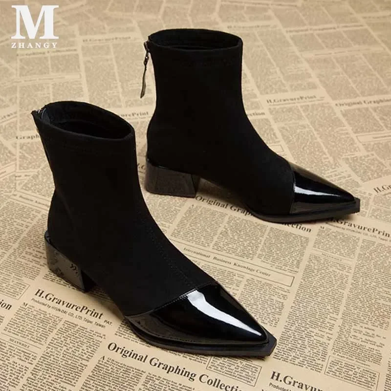 Ботильоны женские на массивном каблуке с острым носком