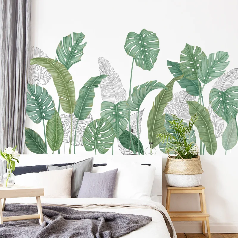 

106x57cm Large Green Leaf PVC Wall Stickers for Living room Bedroom Wall Decor Removable Plants Wallpapers Home Decor Art Murals