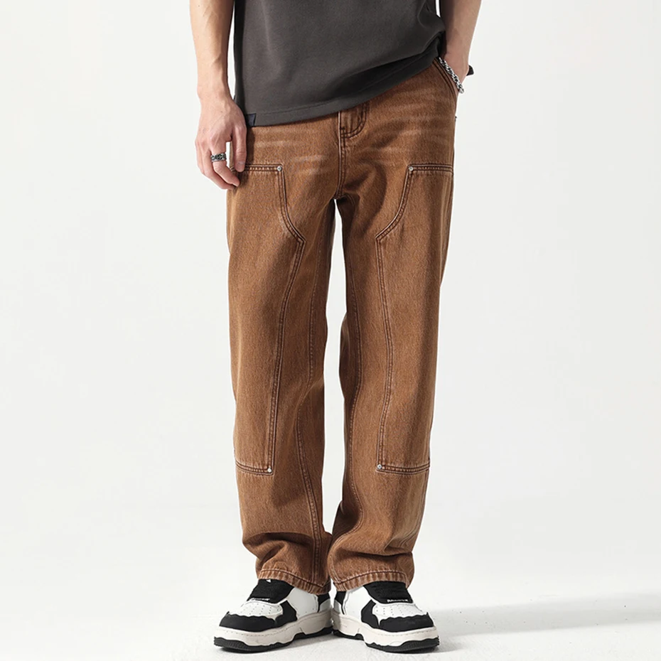 Men's Baggy Jeans Patchwork Straight Loose Casual Denim Pants 2023 Spring Autumn Vintage Man Jeans Trousers
