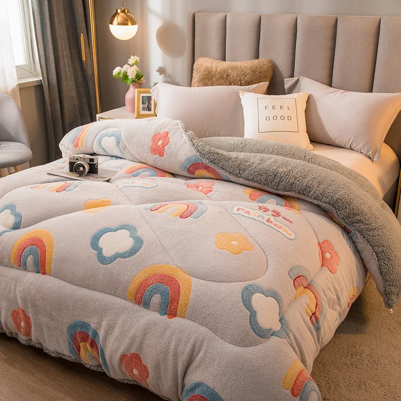 

Solid Lamb cashmere and velvet Fabric warm winter wool quilt thicken comforter blanket king queen Single size Camelhair duvet