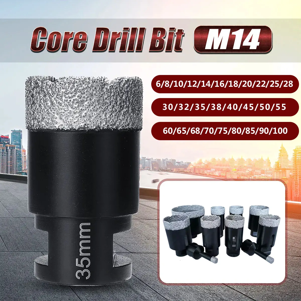 

1Pc Dry Vacuum Brazed Diamond Drilling Core Bit Ceramic Tile Hole Saw Cutter Granite Marble Drill Bit With M14 Thread
