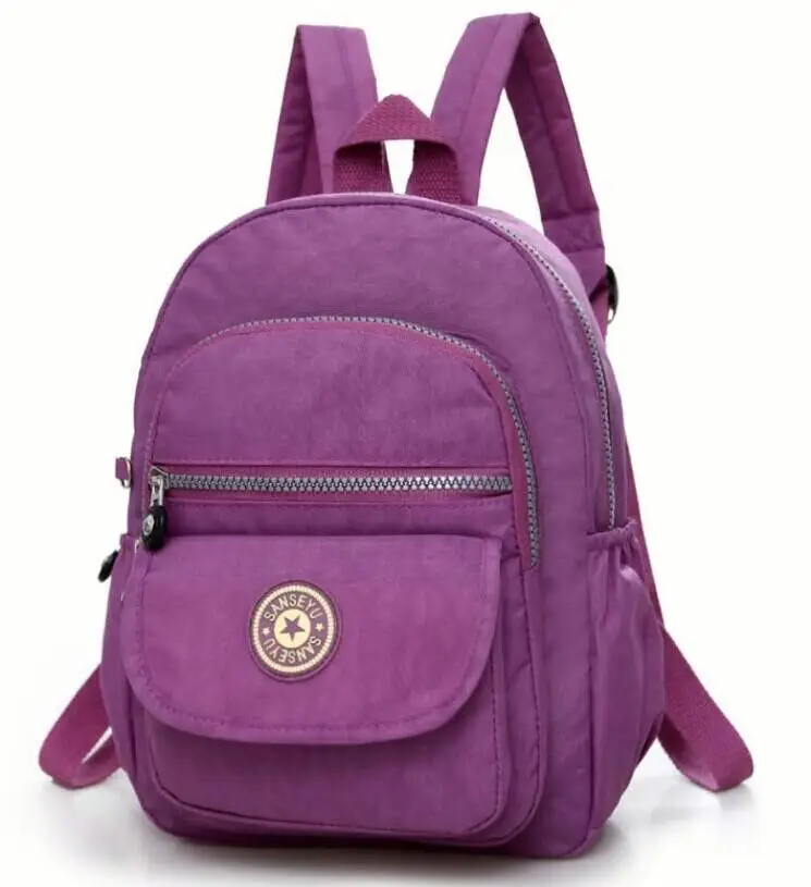 High Quality Waterproof Fashion Mini Backpack Women Purple Purse Nylon Shoulder Rucksack Small Cute Travel Bag