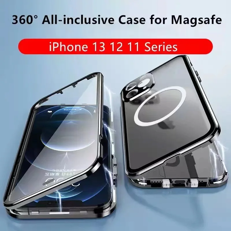 Applicable to High-End Apple 14 13 12pro Phone Case Magnetic Suction Iphone13promax Double-Sided Glass Full Cover 12/11