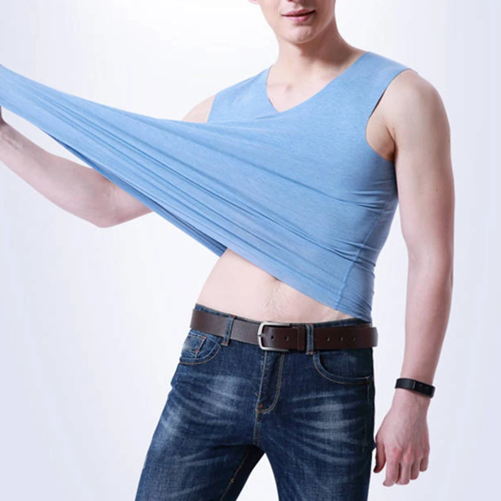 

Для ухода за кожей плюс размеры для мужчин спортивные однотонные платье без рукавов с v-образным вырезом, тонкий бесшовный жилет майка модны...