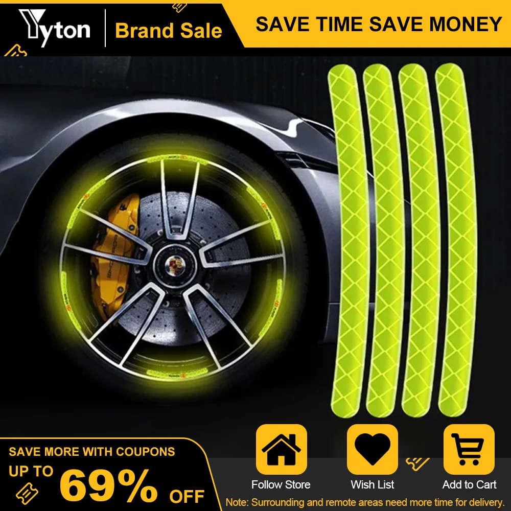

Yyton Wheel Hub Reflective Stickers Anti Scratch Auto Body Decorative Rim Tape Strips Warning Night Safe Passing Decorative