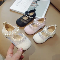 girls leather shoes 2022 spring and summer mesh breathable baby princess shoes lace pearl toddler sandals soft sole single shoe