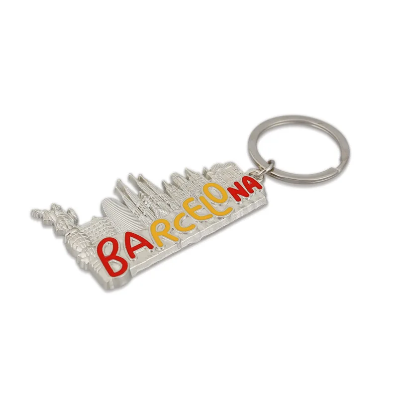 

Barcelona Keychain Spain Travel Commemorative Key Chain Barkeno Gothic Building Alloy Electroplating Drip Oil Souvenir Gift