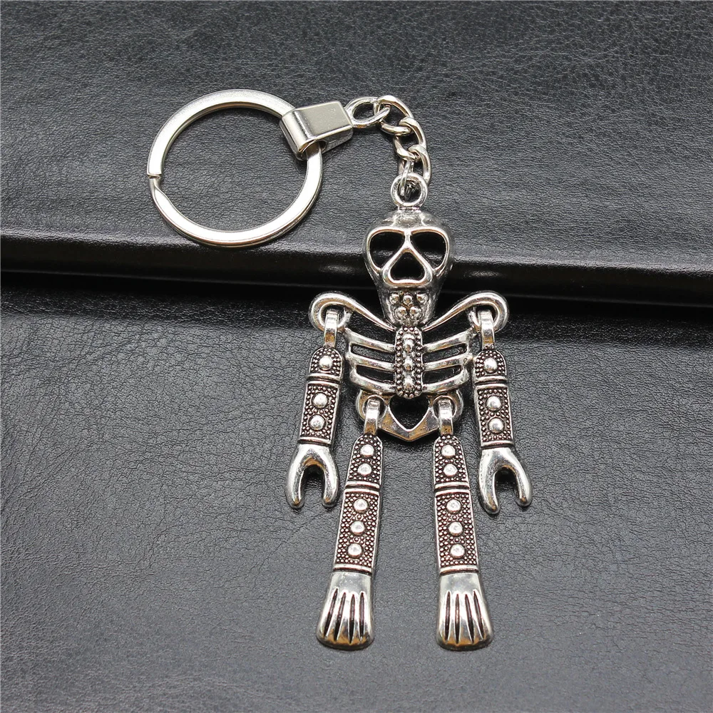 Винтажные Подвески в виде скелета 83x40 мм в античном стиле серебряного цвета, сувенирный подарок, держатель для ключей, мужские ювелирные изделия